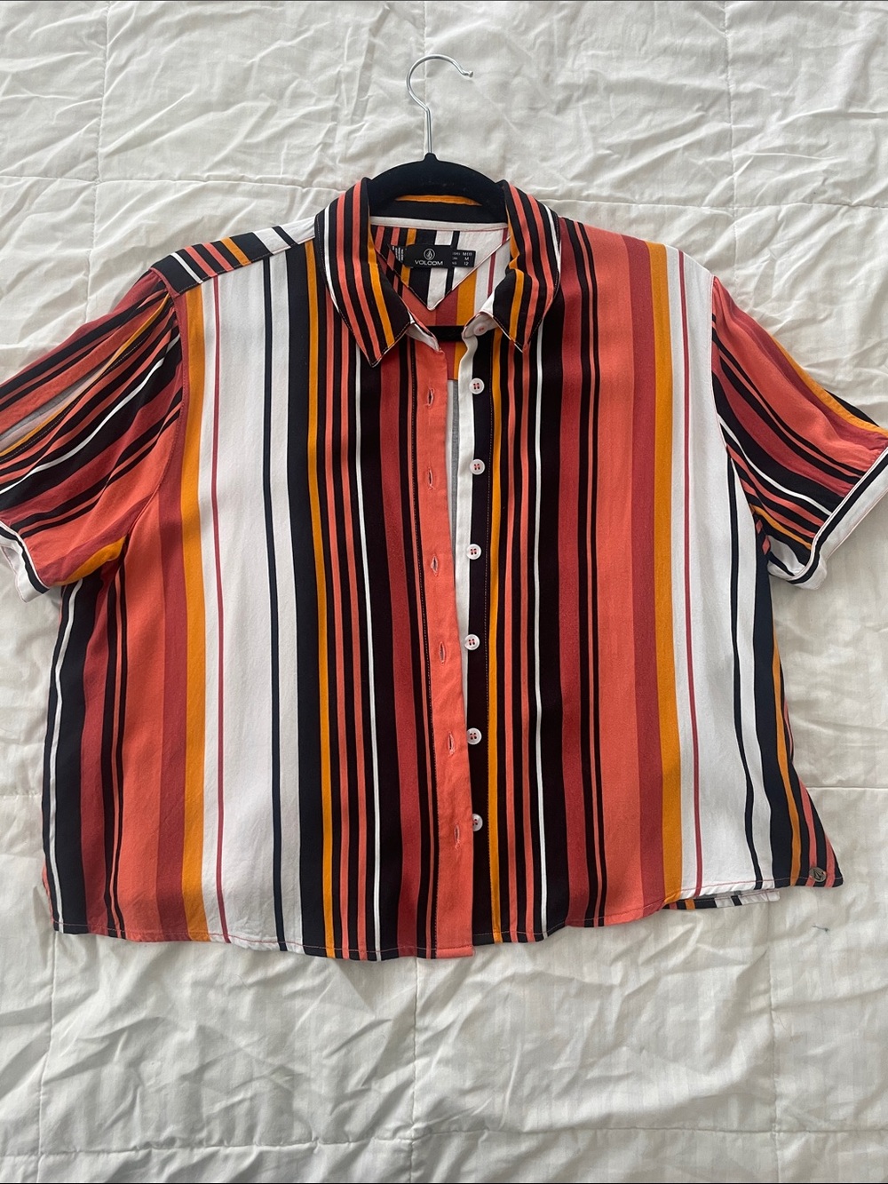 Volcom Multicolor Stripe Button-Down Shirt - Red, Orange, Yellow, Black, White